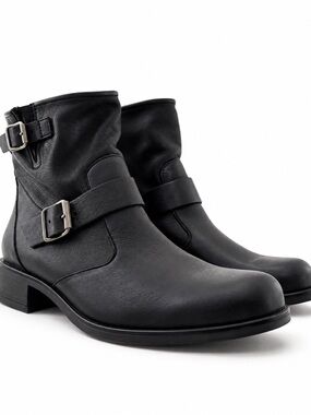 Paul Green Wyatt Black Leather Moto Designer Boots 8.5 US Women’s